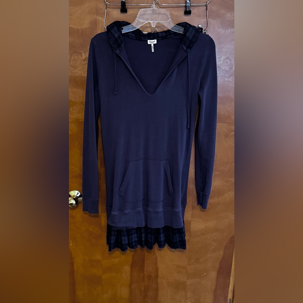 Splendid sweatshirt dress with plaid ruffle hem and matching plaid hoodie xs